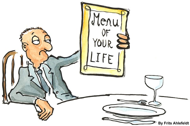 create your life, choosing life man with a menu of life options